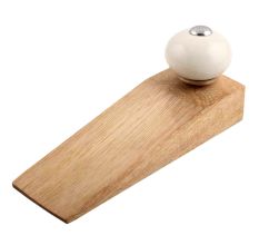 Cream Round Ceramic Wooden Door Stopper